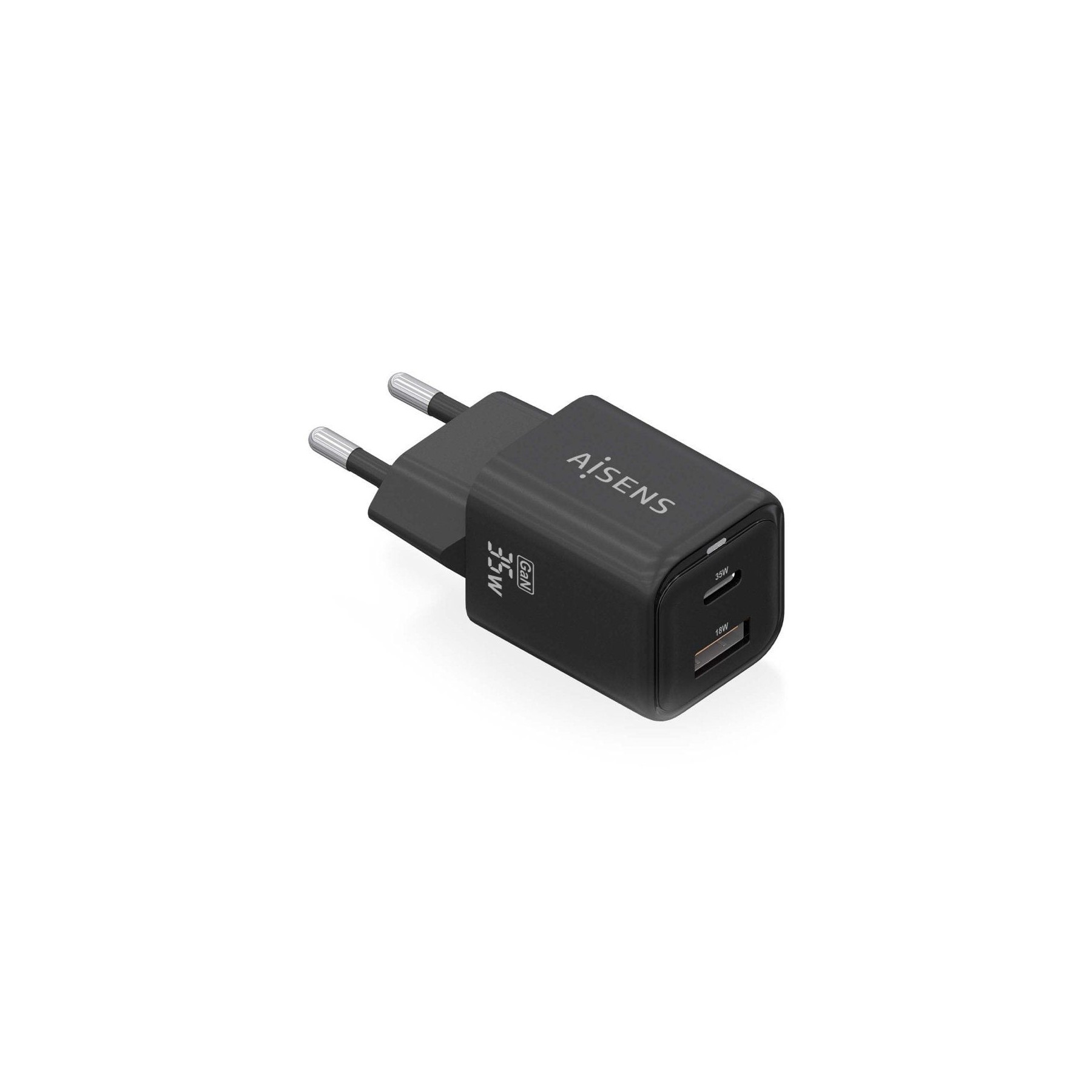 ph2AISENS CARGADOR GaN 35W 1xUSB C PD30 QC40 1xUSB A QC30 NEGRO h2pCargador GaN USB C 35W para cargar portatiles moviles camara