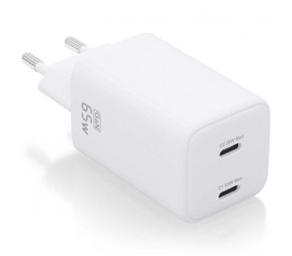 h2AISENS CARGADOR GaN 65W 2xUSB C PD30 QC40 BLANCO h2pCargador GaN USB C 65W para cargar portatiles moviles camaras y tablets e