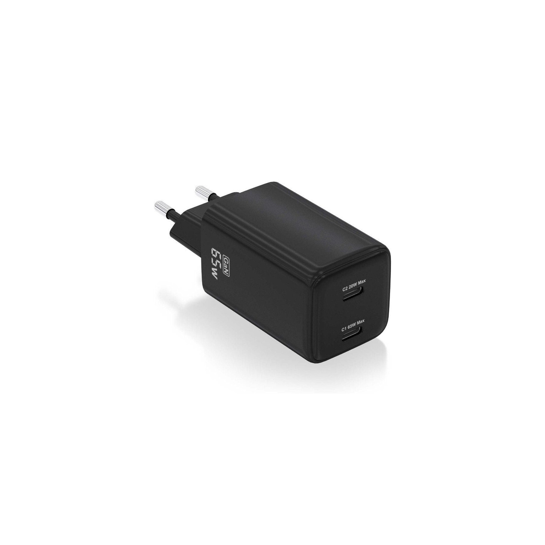 ph2AISENS CARGADOR GaN 65W 2xUSB C PD30 QC40 NEGRO h2pCargador GaN USB C 65W para cargar portatiles moviles camaras y tablets e