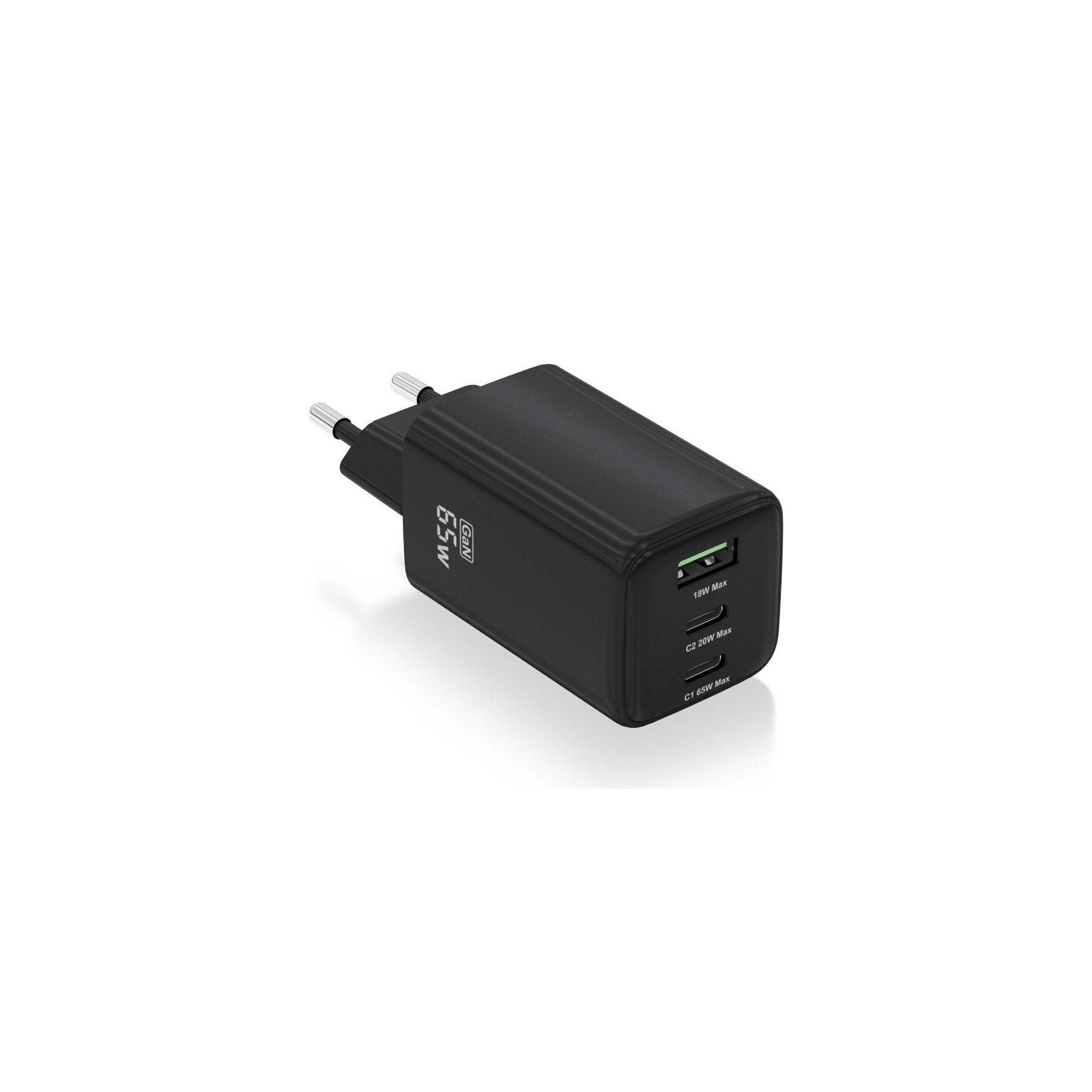 ph2AISENS CARGADOR GaN 65W 2xUSB C PD30 QC40 1xUSB A QC30 NEGRO h2pCargador GaN USB C 65W para cargar portatiles moviles camara