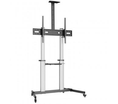 h2AISENS SOPORTE DE SUELO PRO CON RUEDAS BANDEJAS PARA DVD Y SOPORTE DE CaMARA PARA MONITOR TV 100KG DE 60 100 NEGRO PLATA h2pb