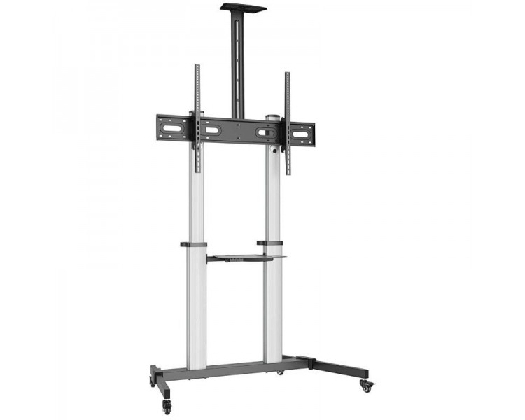 h2AISENS SOPORTE DE SUELO PRO CON RUEDAS BANDEJAS PARA DVD Y SOPORTE DE CaMARA PARA MONITOR TV 100KG DE 60 100 NEGRO PLATA h2pb