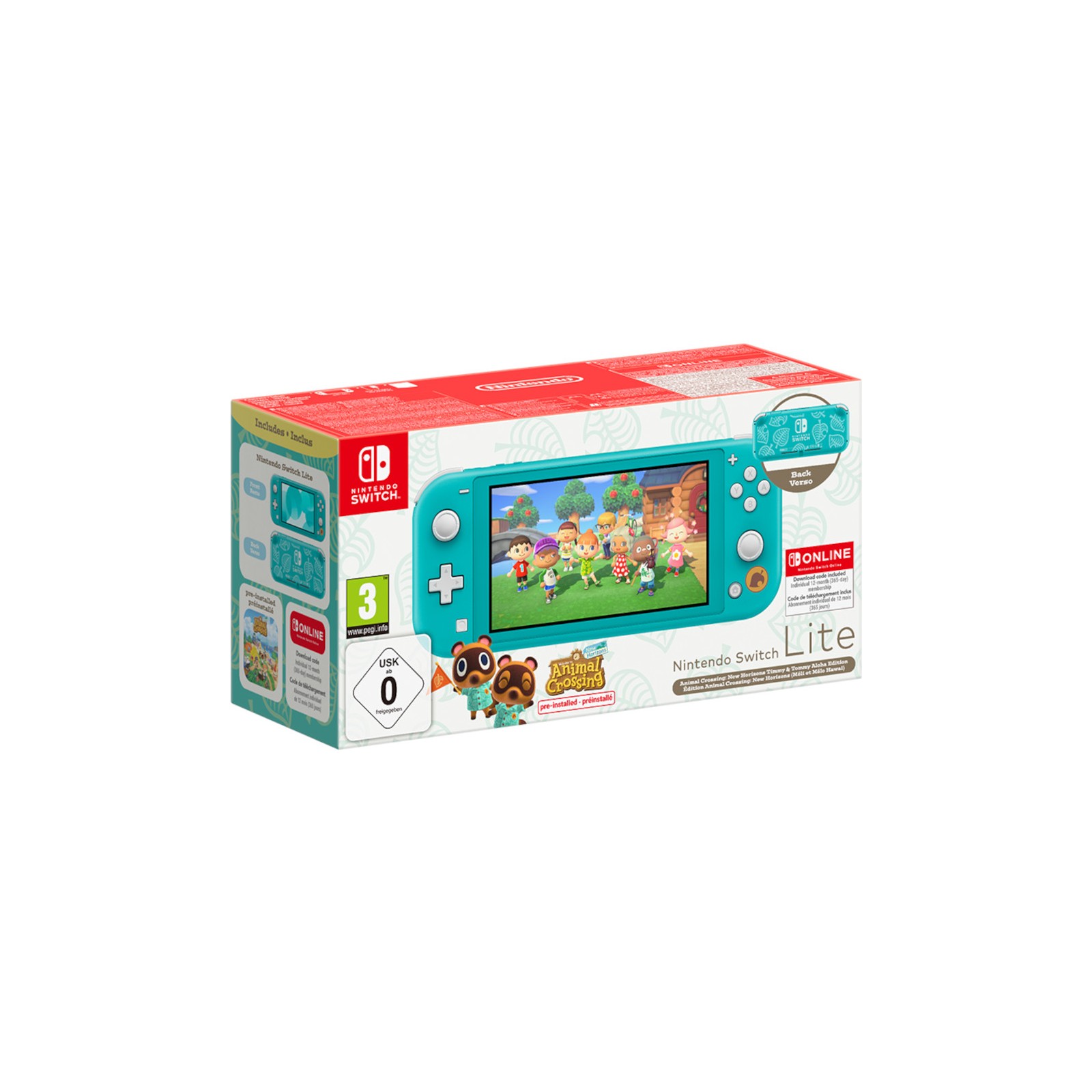 LITE AZUL TURQUESA (TURQUOISE) + ANIMAL CROSSING NEW HORIZONS + 12 MESES NSO