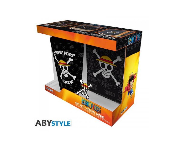 One Piece Gift Set Bicchiere/Badge/Notebook: Skull