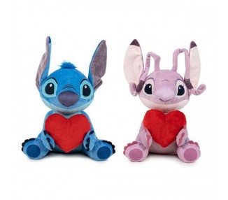 Peluche Disney Stitch/Angel Cuore in Mano Con Suono 30cm