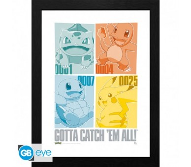 Pokemon Framed Print: Pikachu & Kanto Starters 30x40cm