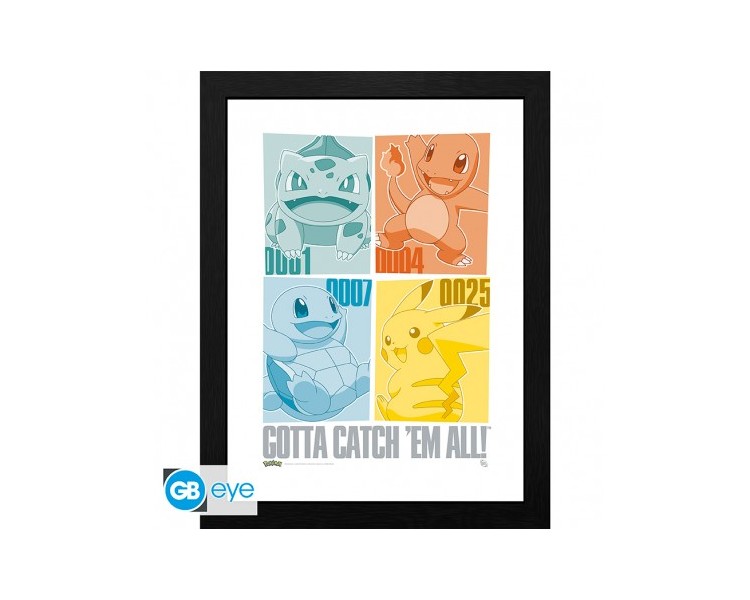 Pokemon Framed Print: Pikachu & Kanto Starters 30x40cm