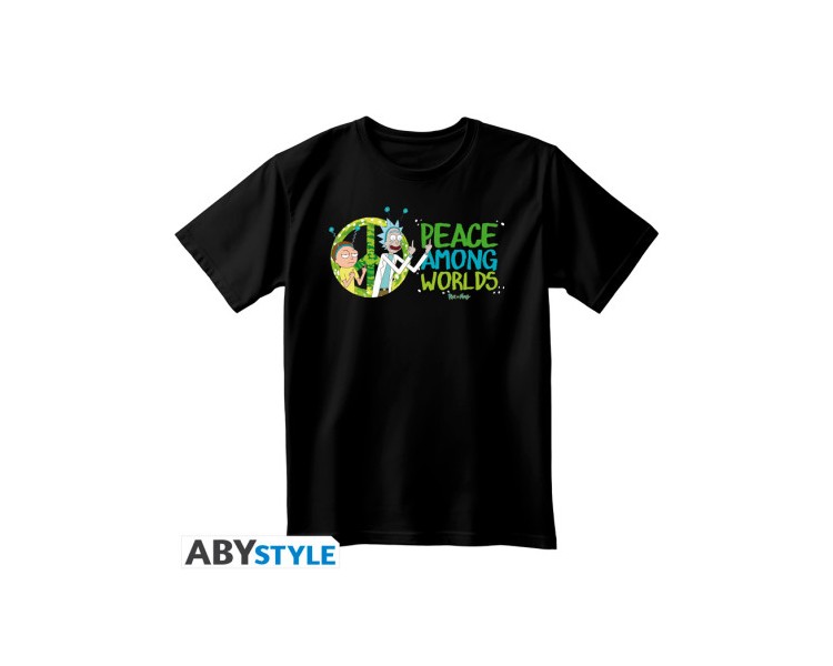 Rick and Morty T-Shirt (S) Unisex Black Peace Among Worlds