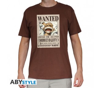 One Piece T-Shirt (L) Unisex Chocolate: Wanted Luffy