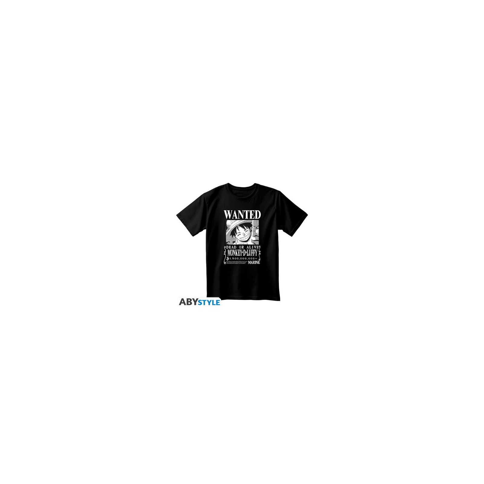 One Piece T-Shirt (XS) Unisex Black: Wanted Luffy BW