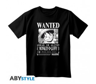 One Piece T-Shirt (XS) Unisex Black: Wanted Luffy BW