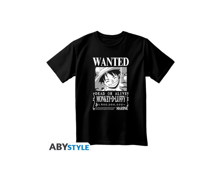 One Piece T-Shirt (XS) Unisex Black: Wanted Luffy BW