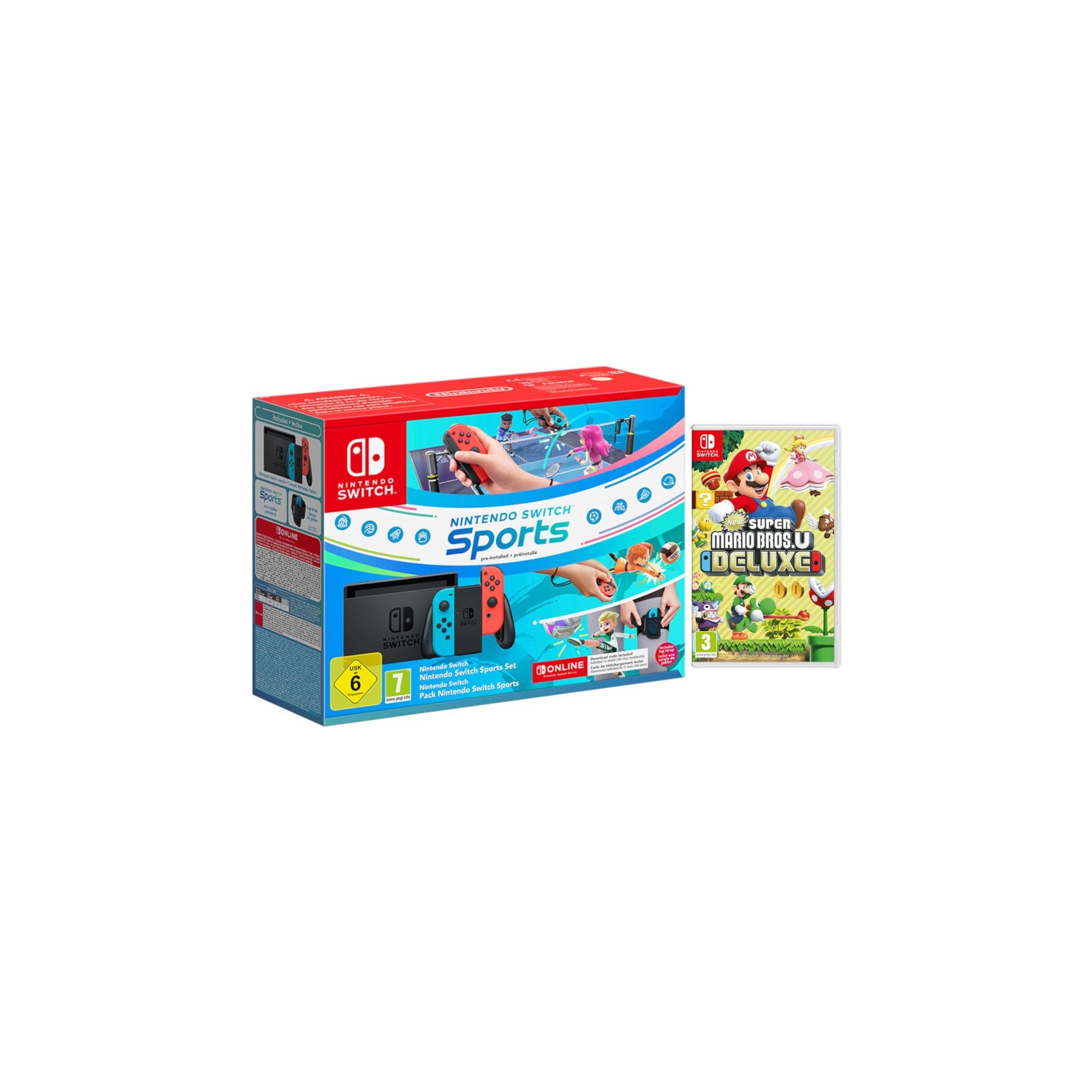 AZUL /ROJO (BLUE/RED) INSIGNIA + SWITCH SPORTS + 12 MESES NSO +  NEW SUPER MARIO BROS. U DELUXE