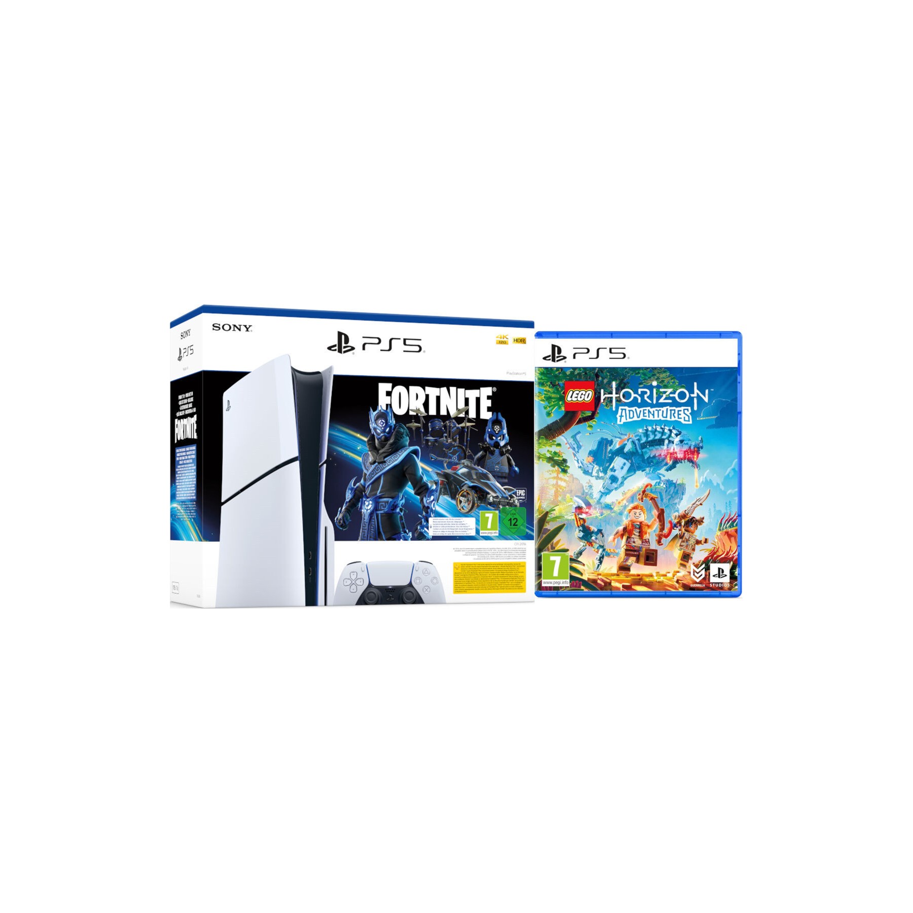 CONSOLA WHITE SLIM EDITION + DUALSENSE (1TB) + FORTNITE COBALT STAR+ LEGO HORIZON ADVENTURES