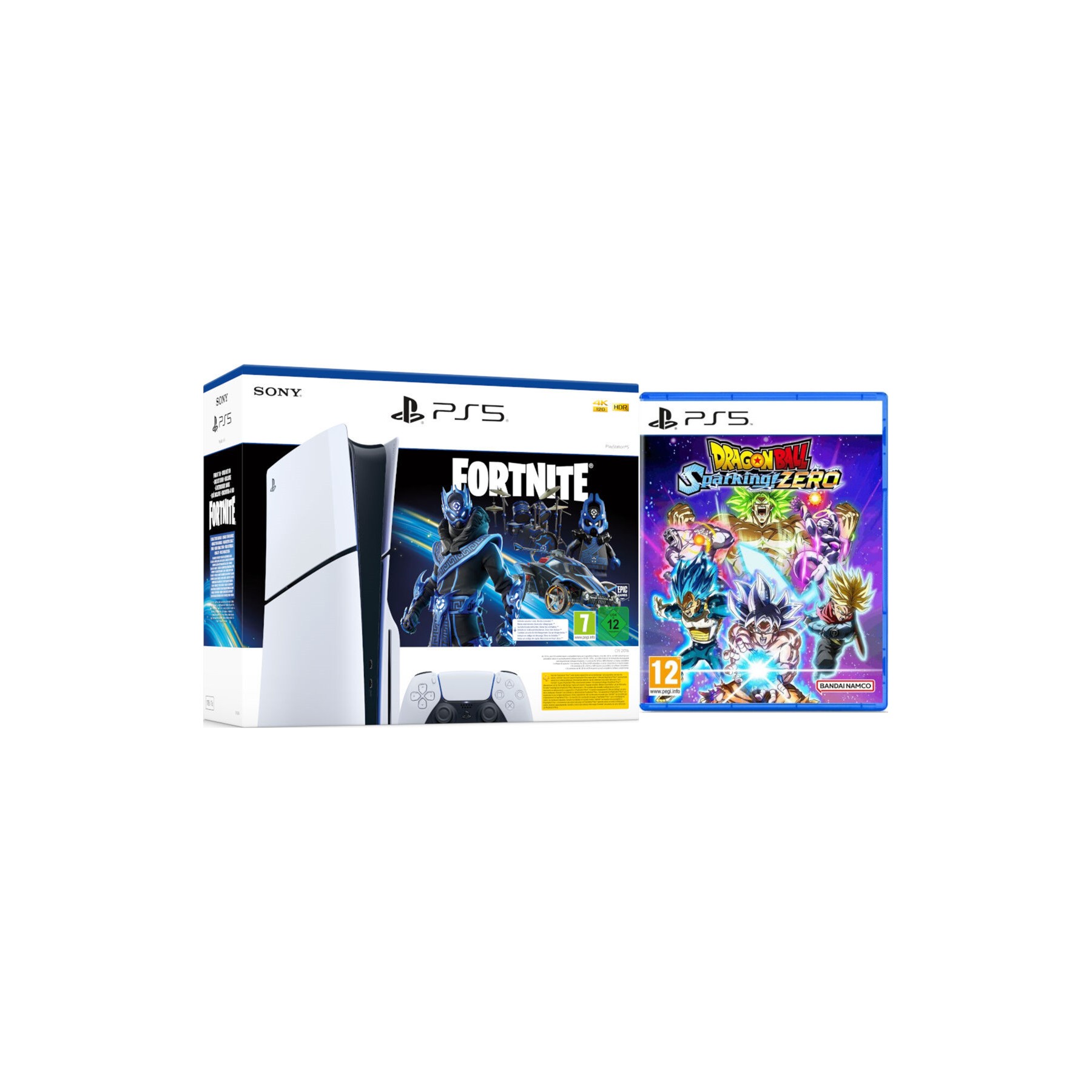 CONSOLA WHITE SLIM EDITION + DUALSENSE (1TB) + FORTNITE COBALT STAR+DRAGON BALL SPARKING ZERO