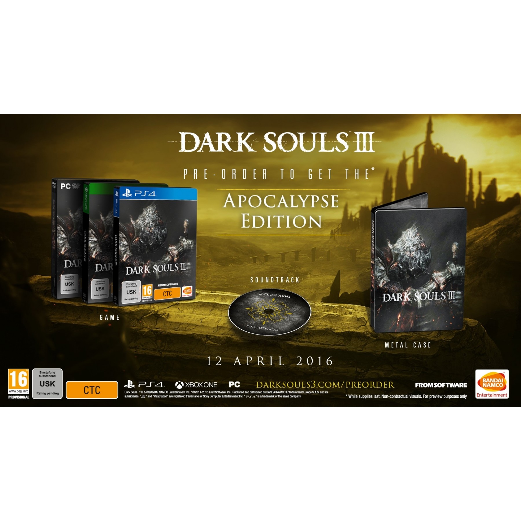 Dark Souls III (3), Apocalypse Edition, Juego para Consola Microsoft XBOX One [ PAL ESPAÑA ]