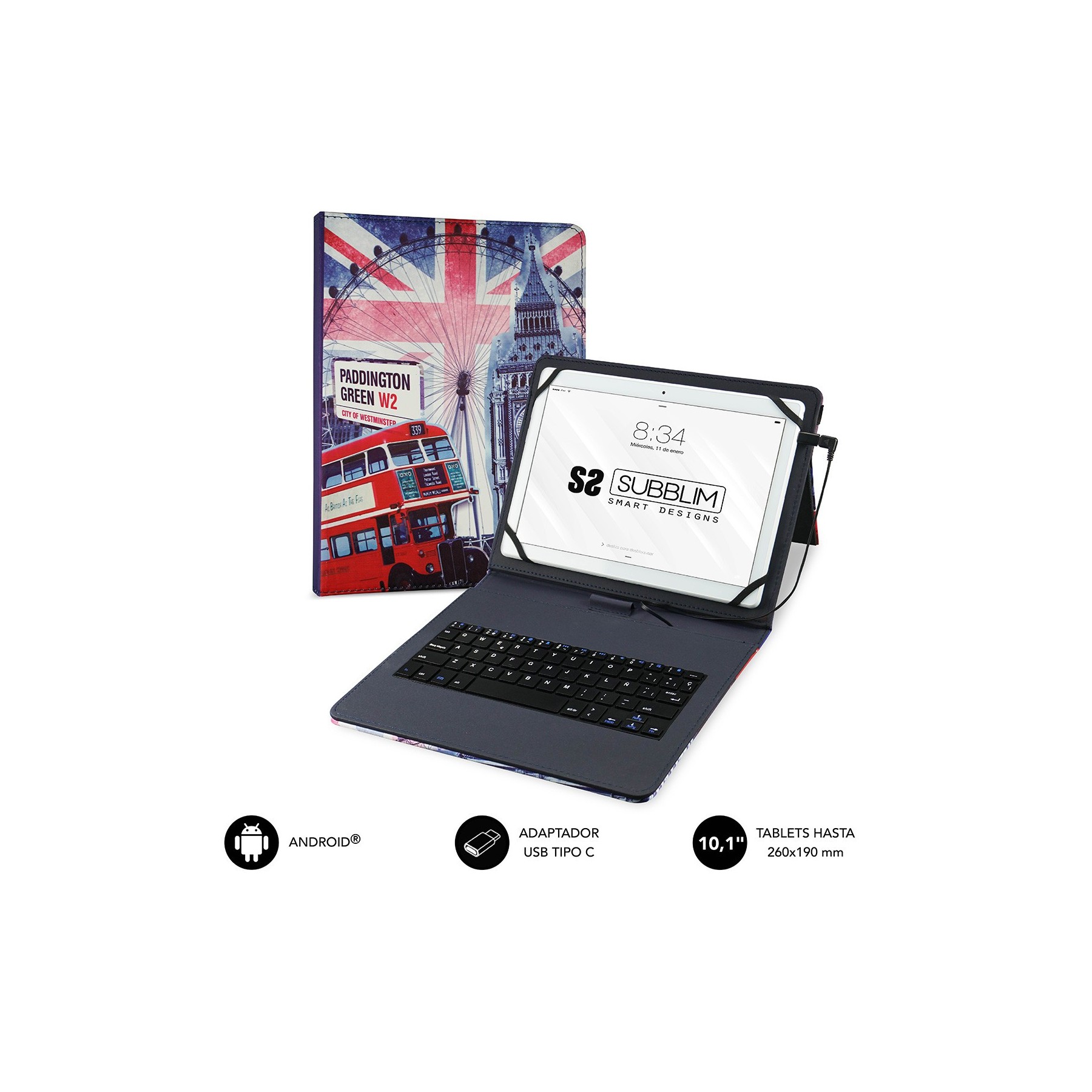 Funda Con Teclado Subblim Keytab Usb England Para Tablet De