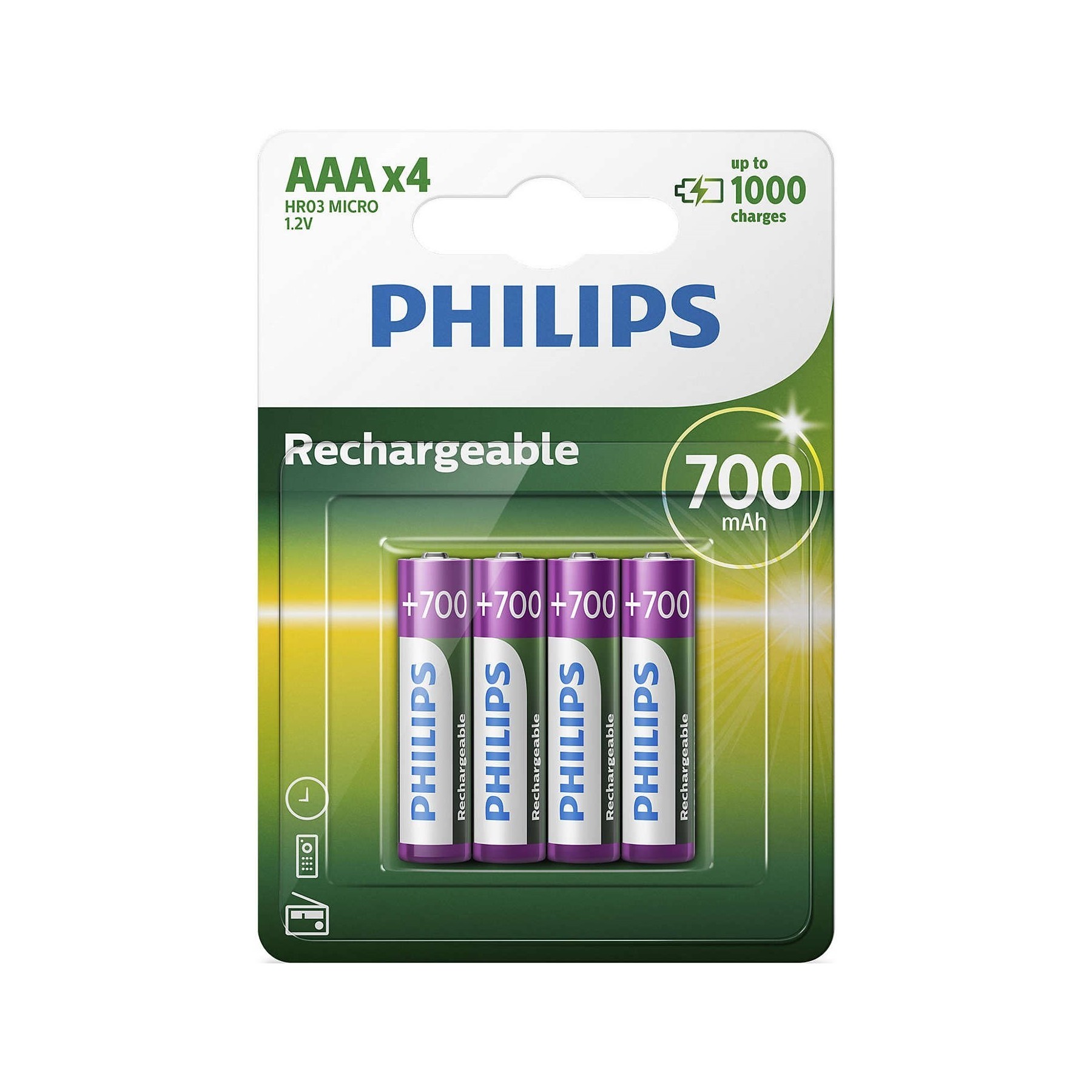 Pack De 4 Pilas Aaa Philips R03B4A70/10/ 1.2V/ Recargables