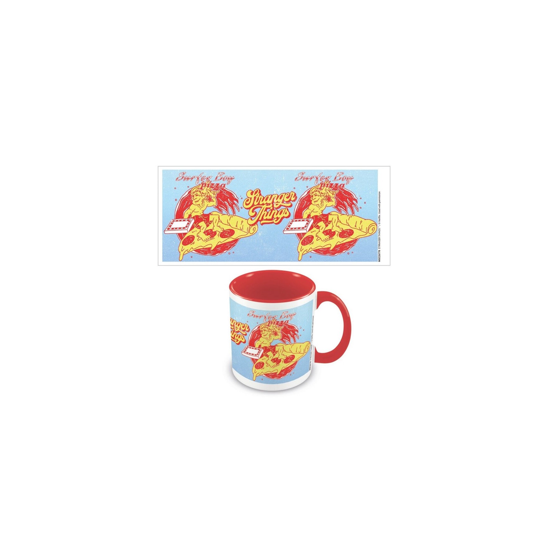 Taza Color Interno Roja Stanger Things 4 Surfer Boy Pizza