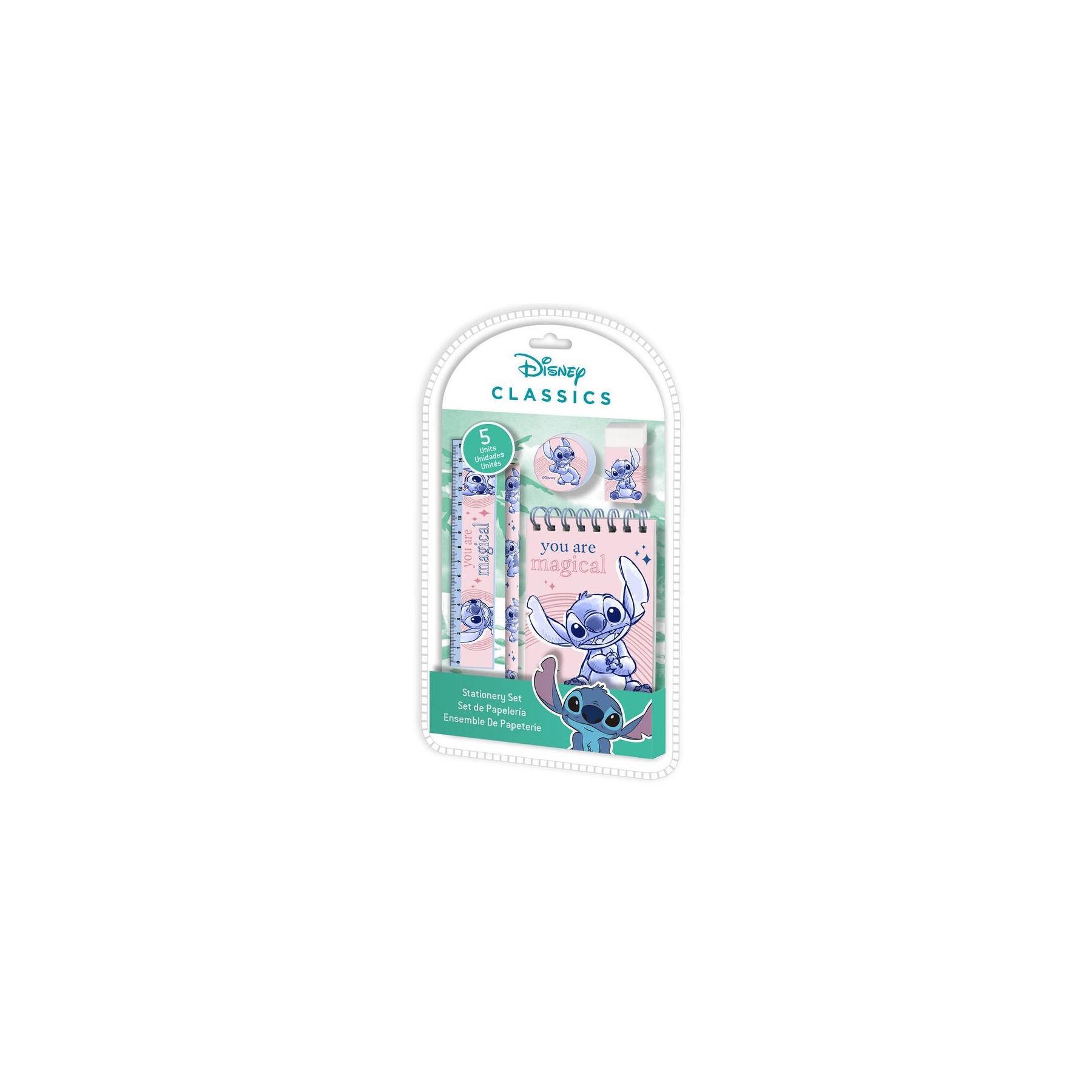 Set Papeleria Stitch Disney 5Pzs 6 Unidades