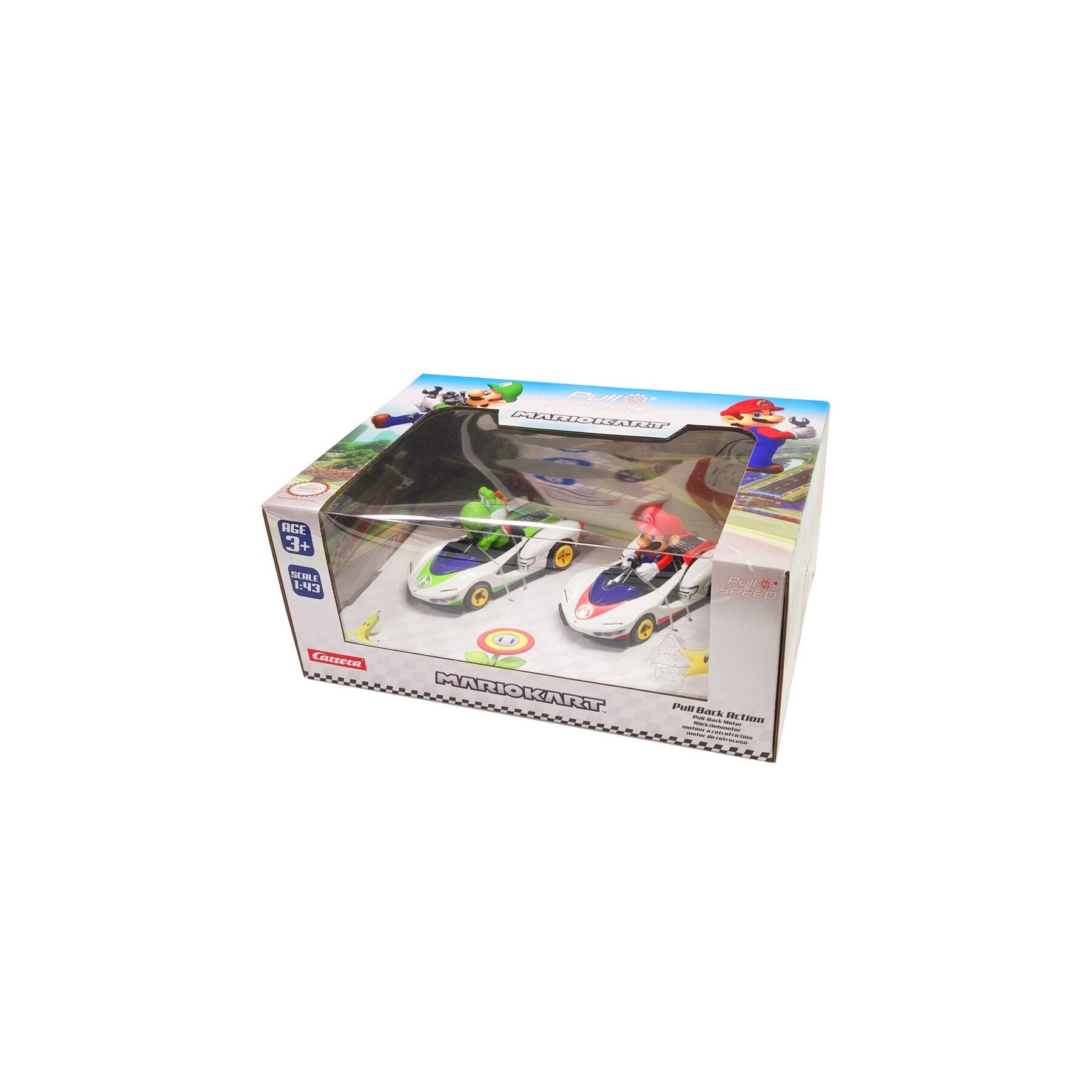 Set 2 Coches Pull Speed Mario + Yoshi Mario Kart