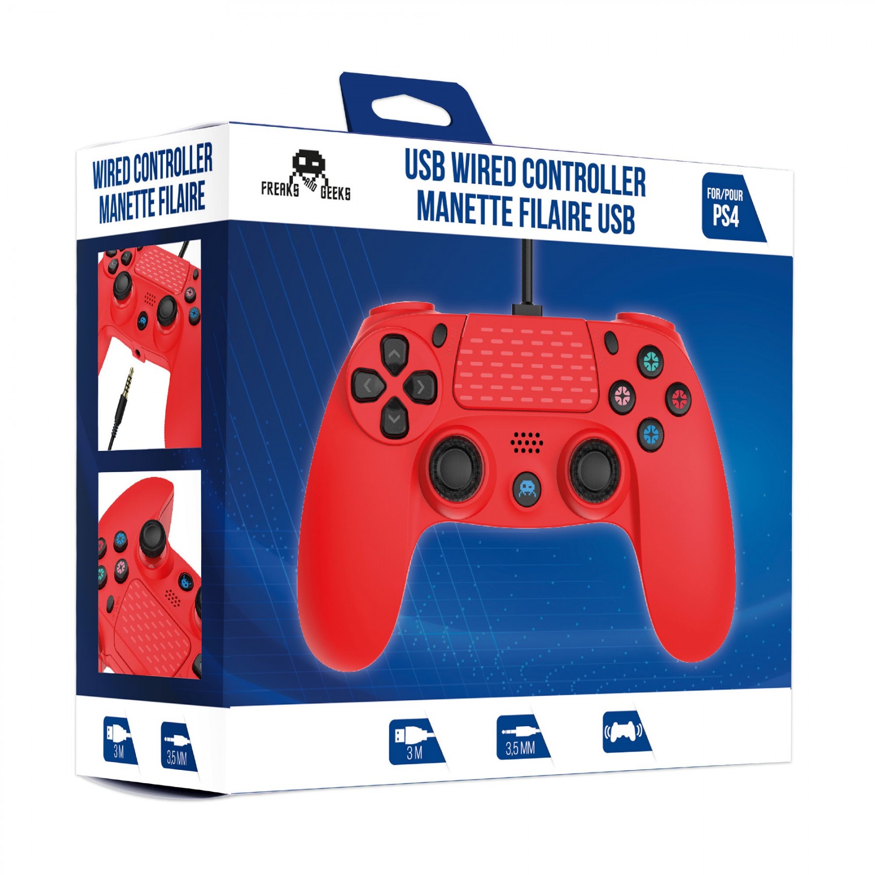 Mando con Cable Rojo Freaks & Geeks Ps4