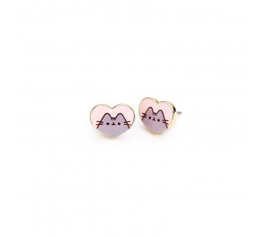 Pendientes Dorados Y Esmaltados De Corazónes Rosa De Pusheen