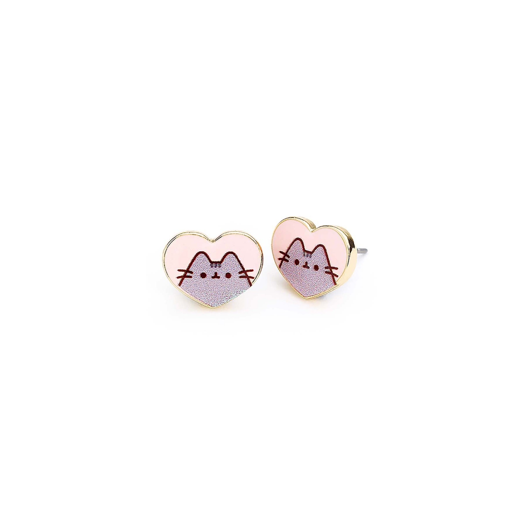 Pendientes Dorados Y Esmaltados De Corazónes Rosa De Pusheen