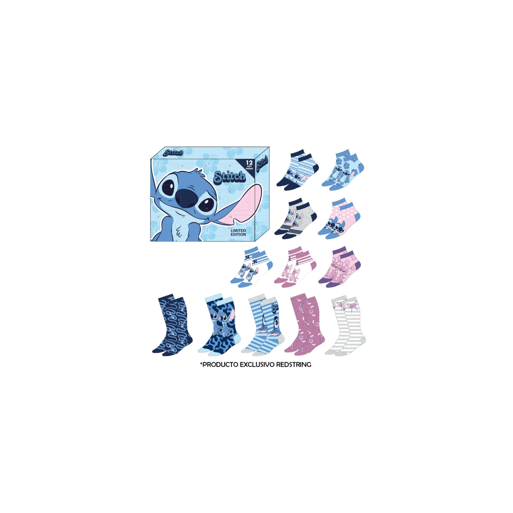 Caja Regalo 12 Pares Calcetines Stitch Talla 35/41