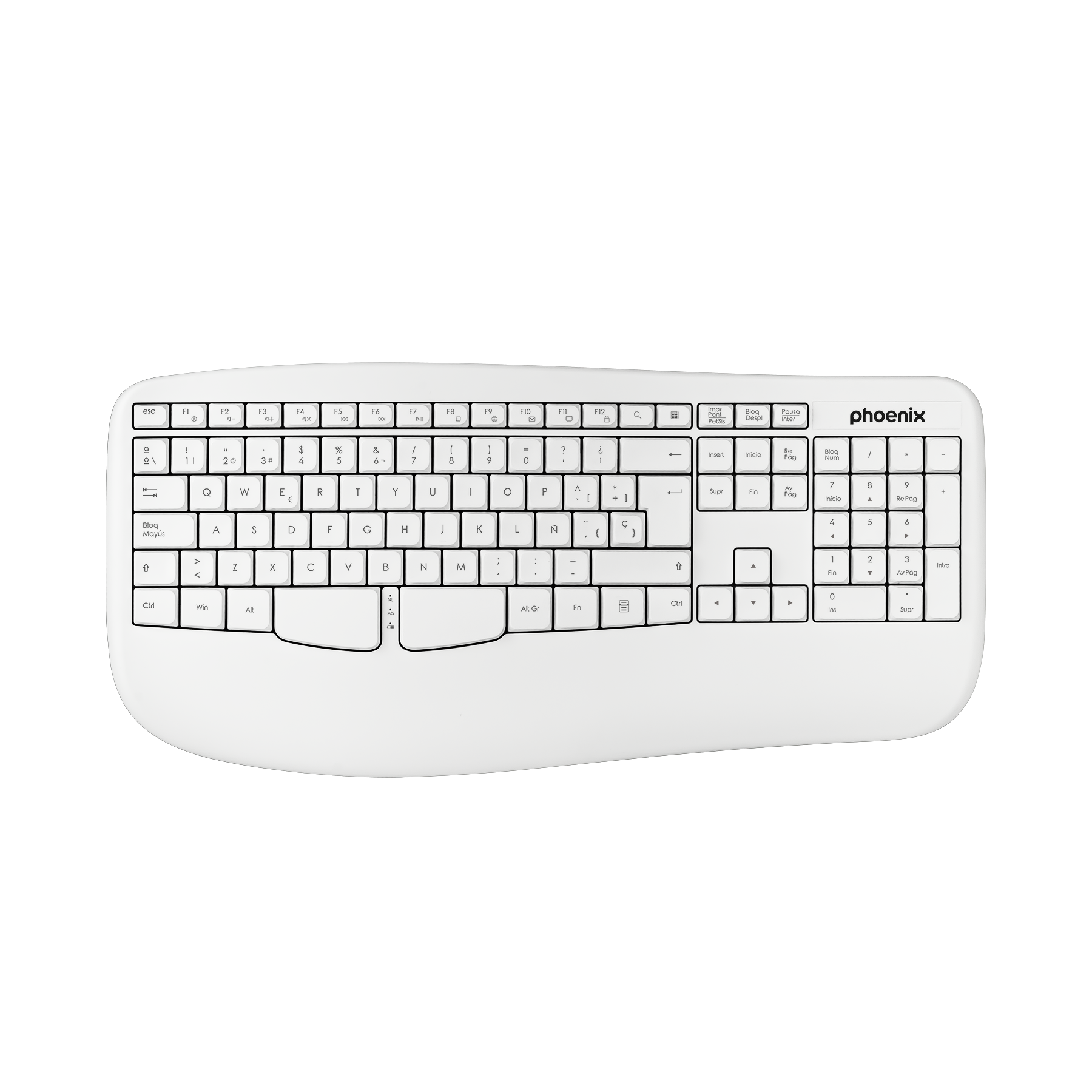 Phoenix K201 Teclado Ergonómico Inalámbrico 2.4Ghz Blanco