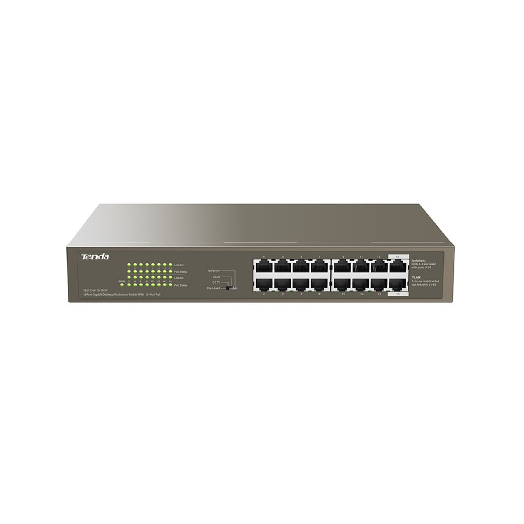 Switch 16 Puertos Gigabit Ethernet 10 - 100 - 1000 Tenda