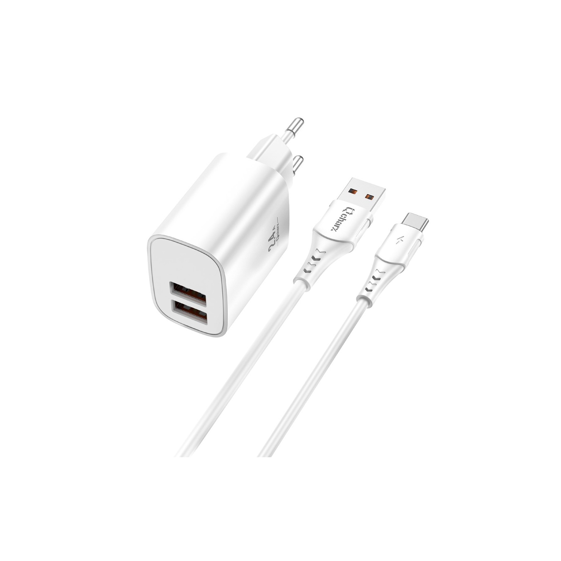 Kit Cargador Qcharx Apolo 24A + Cable Usb A Tipo C Blanco