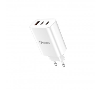 Cargador Qcharx Ares 3A 65W 2 Puerto  Tipo C + Usb Blanco