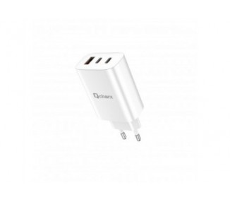 Cargador Qcharx Ares 3A 65W 2 Puerto  Tipo C + Usb Blanco