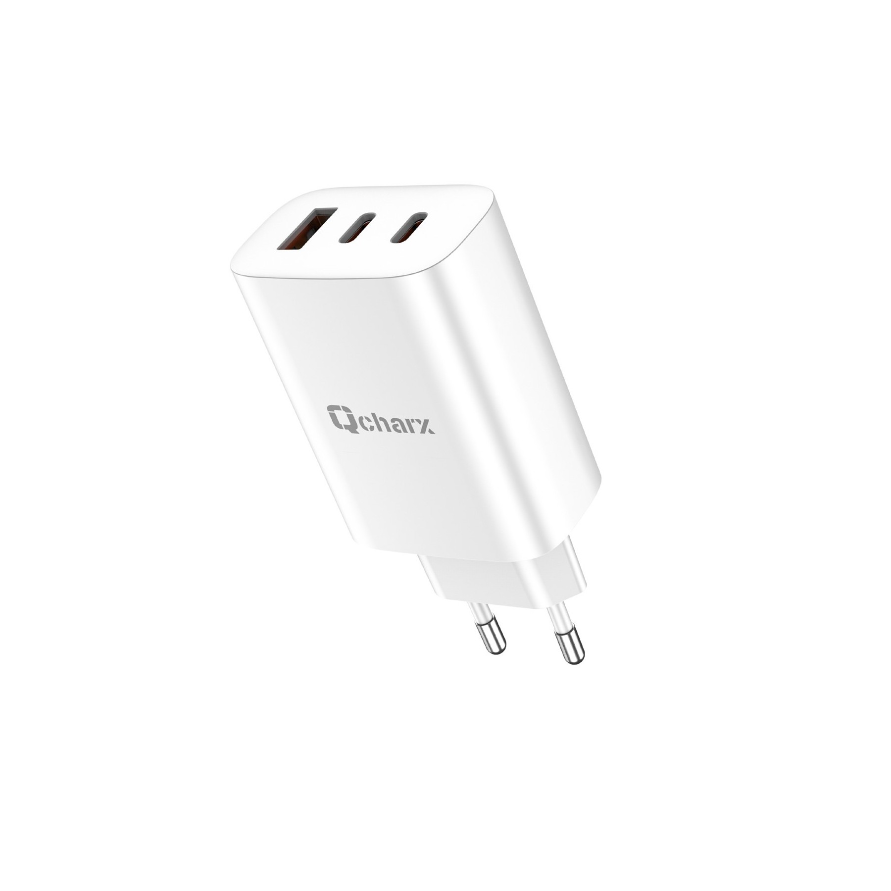 Cargador Qcharx Ares 3A 65W 2 Puerto  Tipo C + Usb Blanco