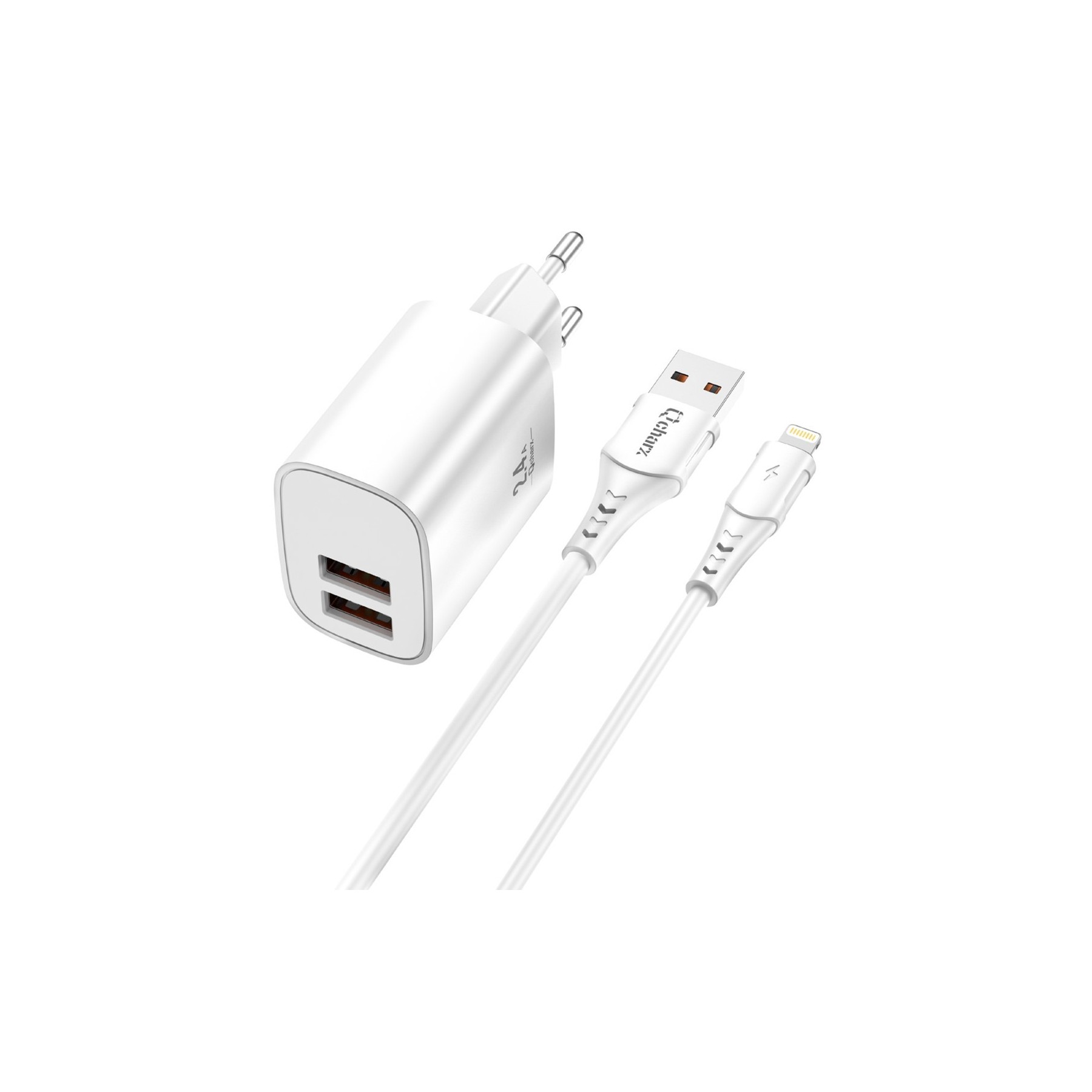 Kit Cargador Qcharx Apolo 24A  + Cable Usb A Lighting Blanco