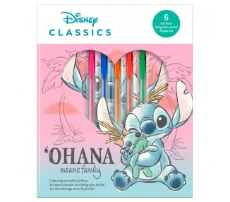 Blister cuaderno + 6 boligrafos gel Stitch Disney