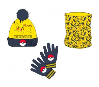 Set gorro braga cuello y guantes Pikachu Pokemon